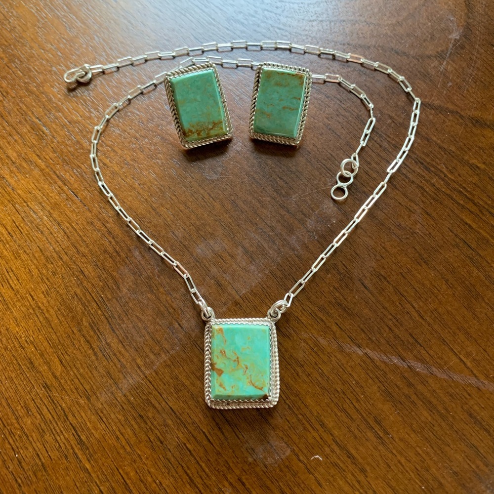 Turquoise bar necklace and earrings